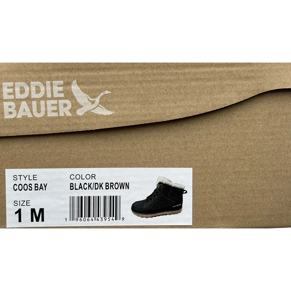Eddie Bauer Youth‎ Boys Faux-Shearling Lined Ankle Boots Size 1 Brown-Tan-Black